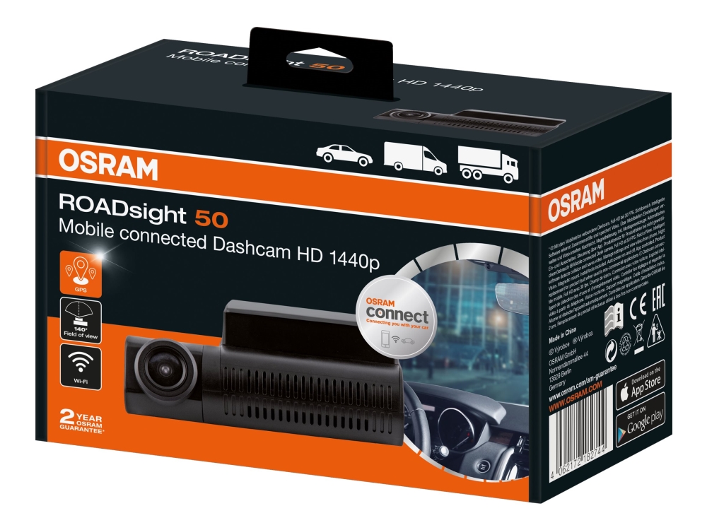 Osram Roadsight 50 Dashcam Bilkamera 1440p 30 Fps Trådløst Netværk Gps Sensor ørkegrå - Osram Dashcam  - 4062172182744